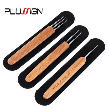 Plussign-ganchos de agujas de ganchillo para rastas, mango de bambú liso, 0,5, 0,75 Mm, gancho Corchet para microtrenzas, 1 Uds., agujas para rastas