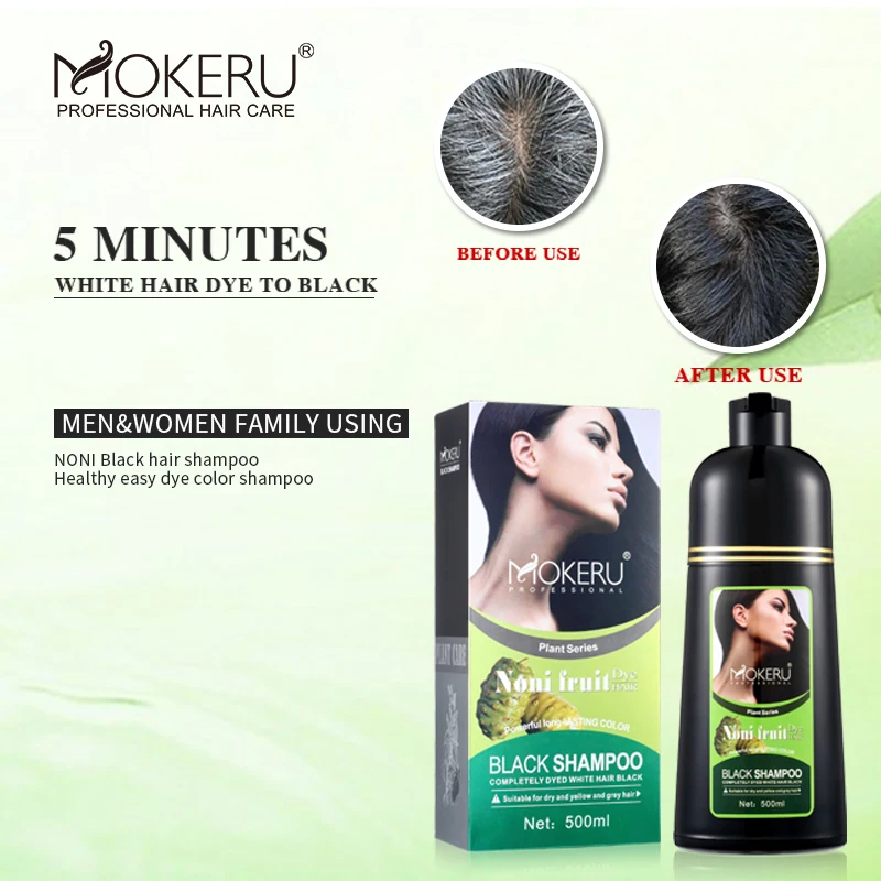 

Mokeru 500ml Natural Organic Noni Fruit Extract Black Hair Dye Shampoo For Women Gray Hair Cover Permanent Black Hair Shampoo