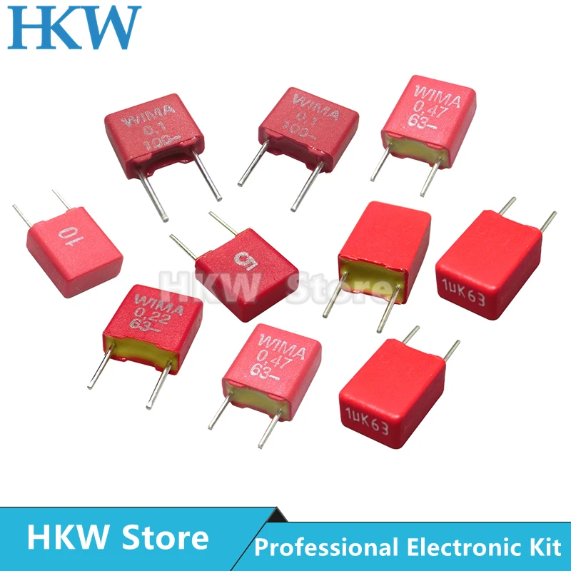 2SZT WIMA RED MKS2 5MM Kondensator foliowy Hi-Fi Audio 0.1UF 1NF 0.01UF 1UF 1.5UF 10UF 22NF 2200PF 0.22UF 2.2UF 50V 63V 100V 250V P5