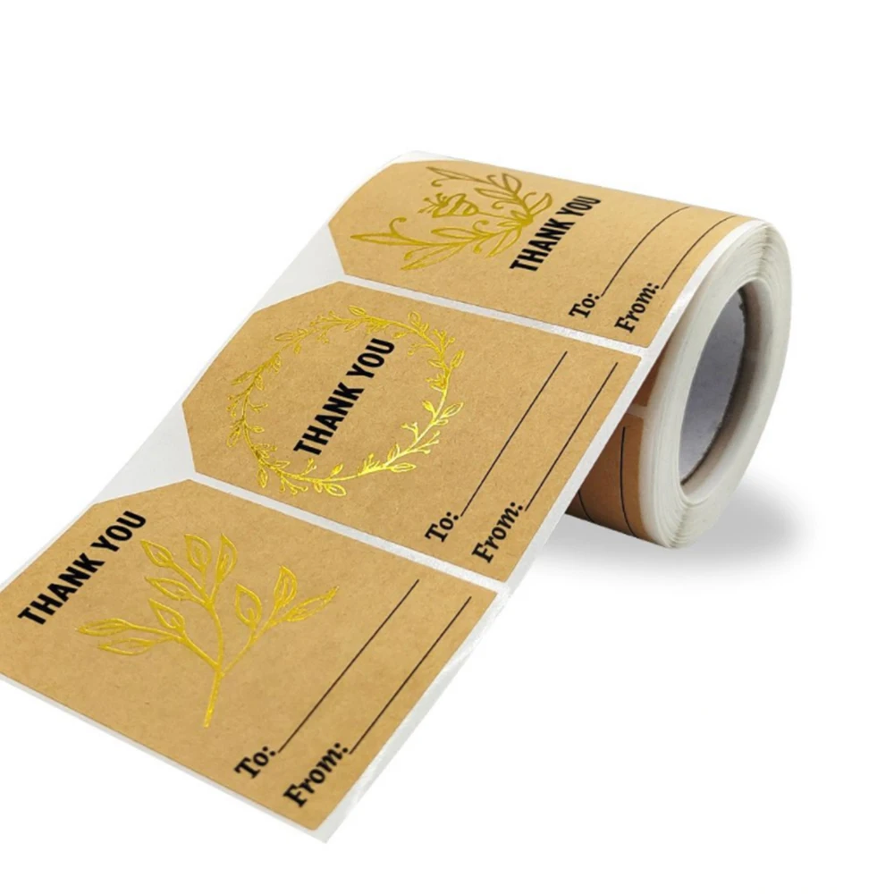 50*75mm Kraft Paper Thank You Stickers With Gold Foil Decor Stationary Stickers Thank You Roll Sealing Labels For Gift Packing