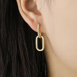 Pendientes de aro ovalados geométricos de Plata de Ley 925 auténtica para mujer, pendientes desmontables de estilo Metal Simple para mujer E-073