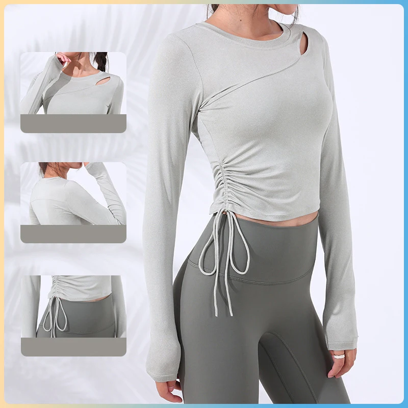 Sport Top Women Cut Out Gym Yoga Top Running Breathable Long Sleeve Solid Color High Elastic Shirt Mesh Quick Dry Athletic Wear