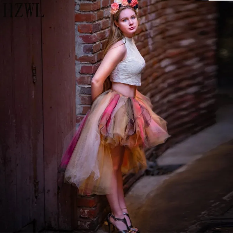 2020 New Colorful Tutu Skirt Puffy Tulle Ruffles Hi-Lo Elastic Waist Women's Party Skirts юбка woman skirts