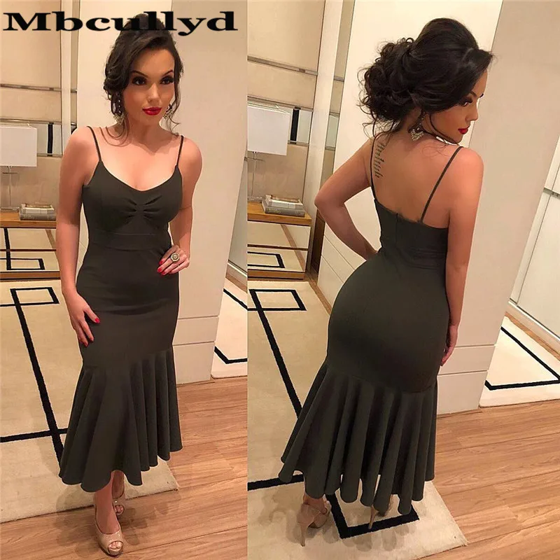 

Elegant Little Black Mermaid Prom Dresses 2023 Backless Tea Length vestidos de gala Cheap Under 100 Formal Girls Party Gowns