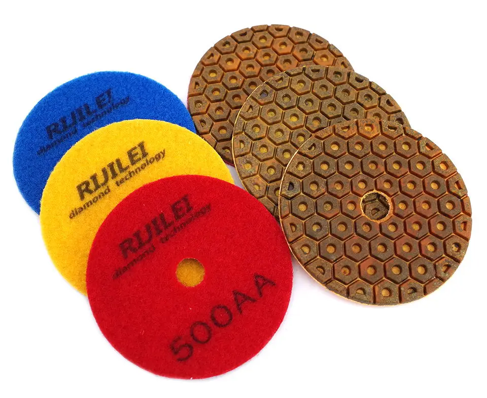 RIJILEI 4 Zoll Super-Steinpolierpads 6-Stufen-Hybrid Extra Hartes Material Nasspolierpad für Granit Marmor Schleifscheiben – Detail 4