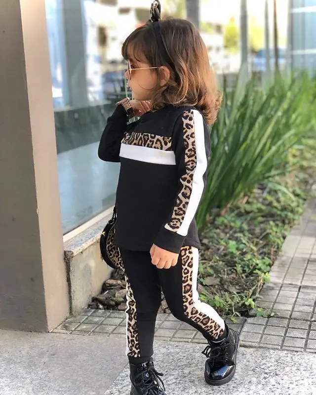 Mildsown Girls Boys Leopard StripeClothing Sets Fall Winter Long Sleeve  Tops Pants Outfit Print Tracksuit 1-6Y Children Clothes