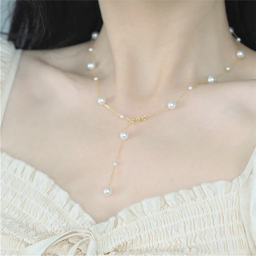 

Hand-made Twenty-One Gypsophila Pearl 925 Silver Gold-plated Necklace Elegant Temperament Tassel Clavicle Necklace For Lady Gift