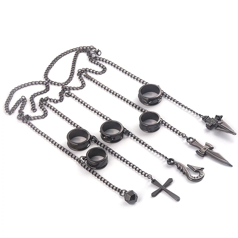 Anime Hunter x Hunter Kurapika Chain Rings Women Men Cosplay 1:1 Metal Pendant Clothing Accessories Jewelry Props