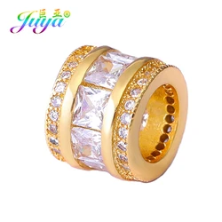 Juya DIY Women's Beads Jewelry Making Metal Beads Supplies Handmade Cubic Zirconia Big Hole Decorative Charm Beads Wholesale