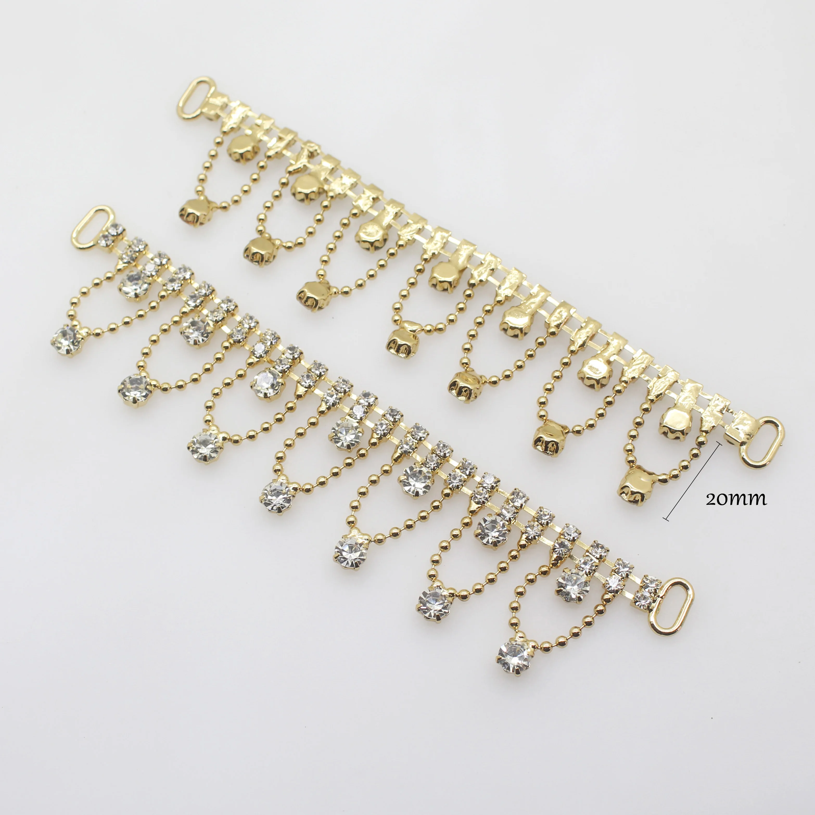 NEW 2Pcs 25mm*125mm Charm Rhinestone Bikini Connectors/Buckle Crystal Bead Chain For Swimming Wear Decoration