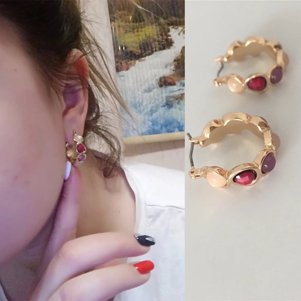 New Gold Color Plating Casual Burgundy Grey Mint Peach Colorful Pretty Statement Small Hoop Earrings For Women Elegant Jewelry