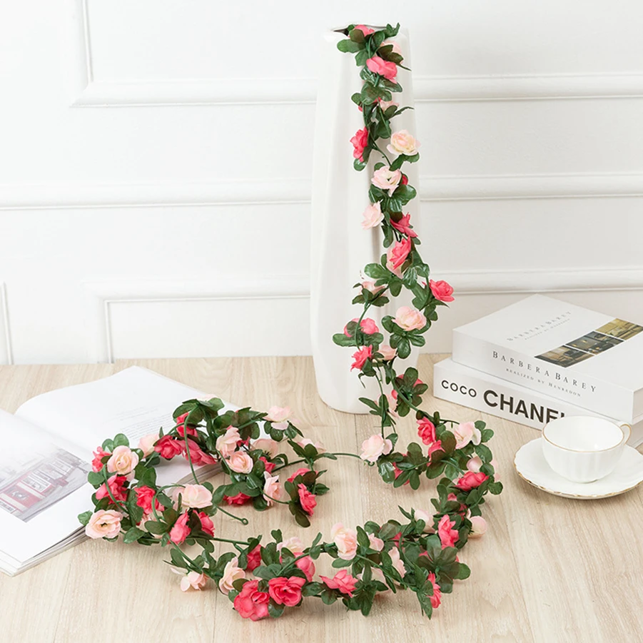 250CM Kunstmatige Roze Bloemen voor Bruiloft Thuis Kamer Decoratie Lente Herfst Tuin Boog Kerst Rotan DIY Nep Planten Wijnstok