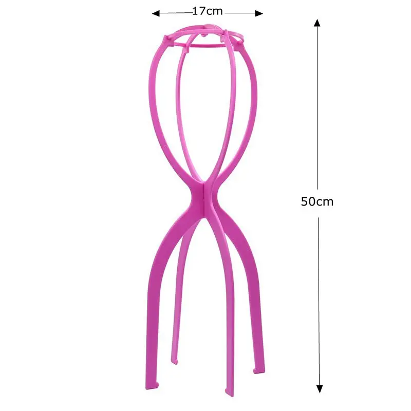 50cm Schwarz/Rosa Farbe Ajustable Hohe Perücke Ständer Kunststoff Perücke Halter Tragbare Falten Für Styling Display frauen lange perücke