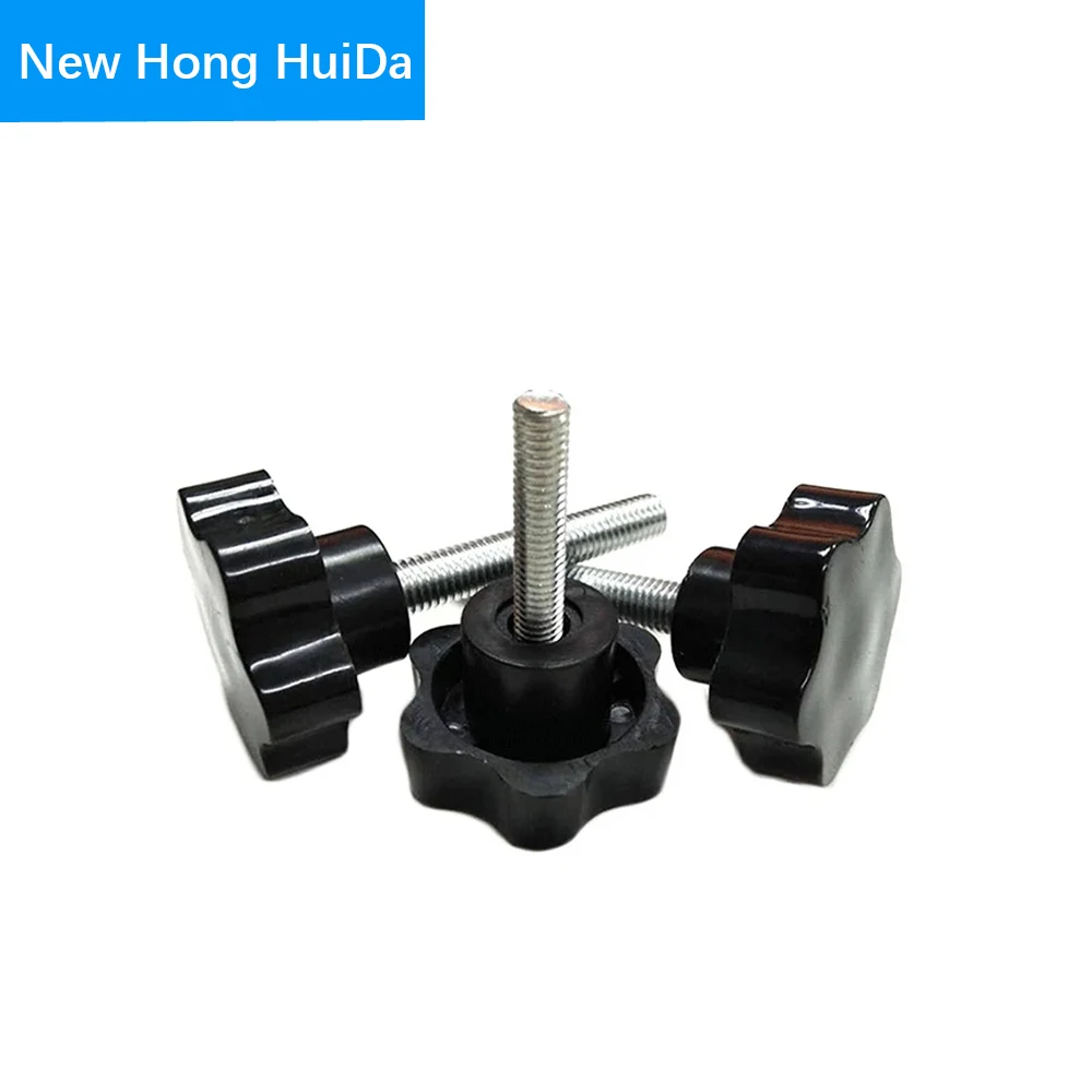 Parafuso de mão m4 m5 m6 m8 m10 m12, parafuso com aperto em forma de estrela, parafuso com botão de baquelite, equipamento industrial, aço e plástico