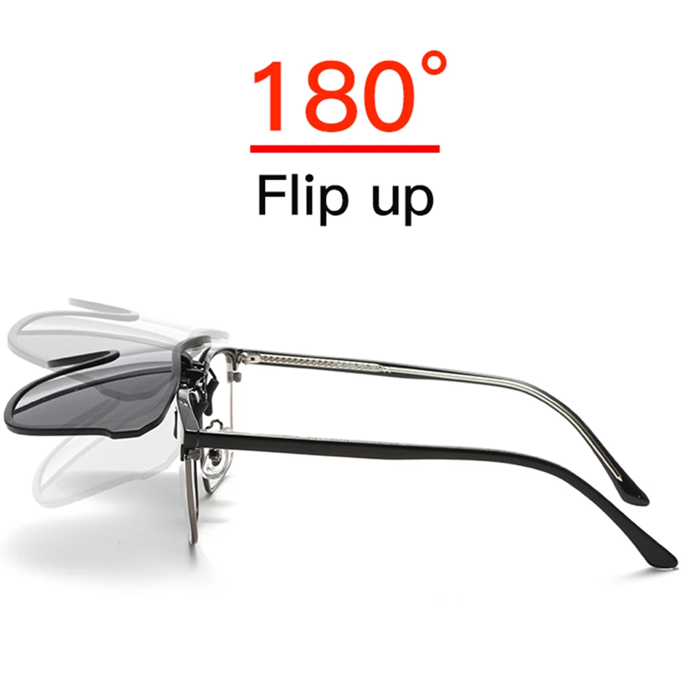 2026 Trending Clip On Sunglasses Large Frame Men Polarized Flip Up Sun Glasses Driving Adapt  Mirror Blue Red Polarising Lens 썸네일 2