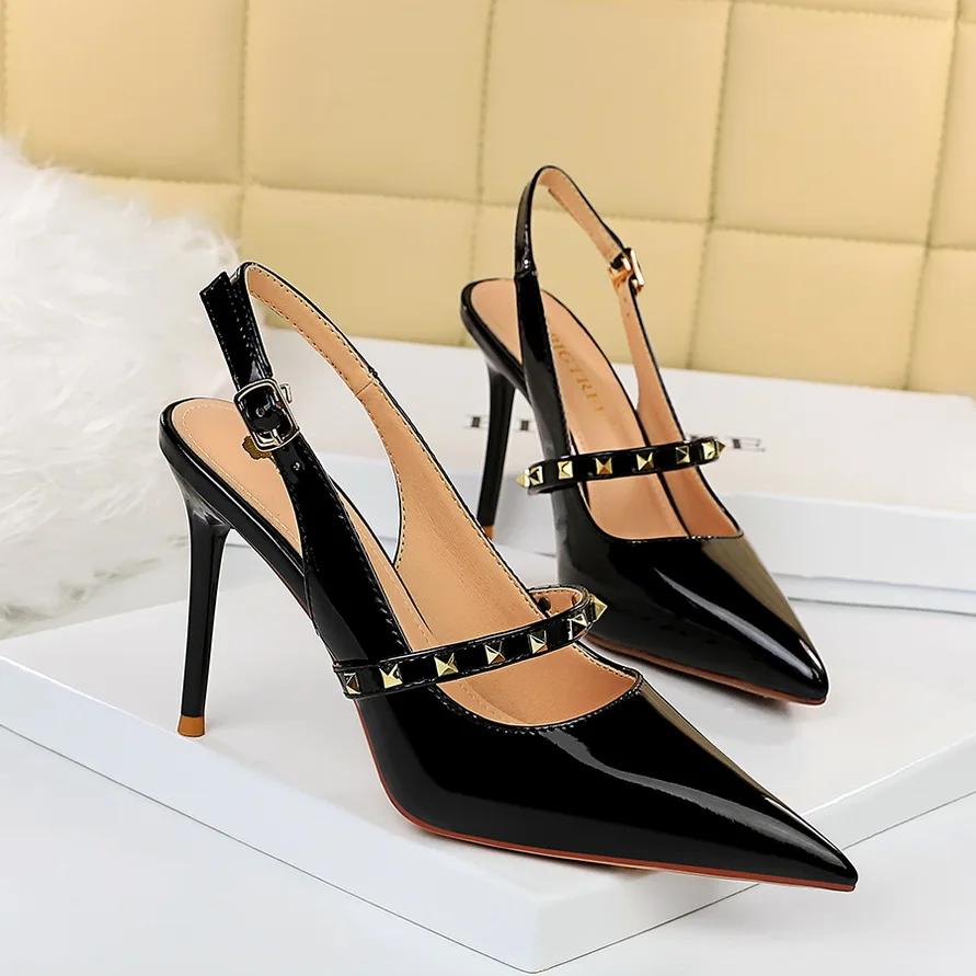 Women High Heel Sandals Hollow Back Trip Belt Design Sexy Pointed Toe Shoes Woman Ladies ShoesHigh Shoes Ladies Shoes