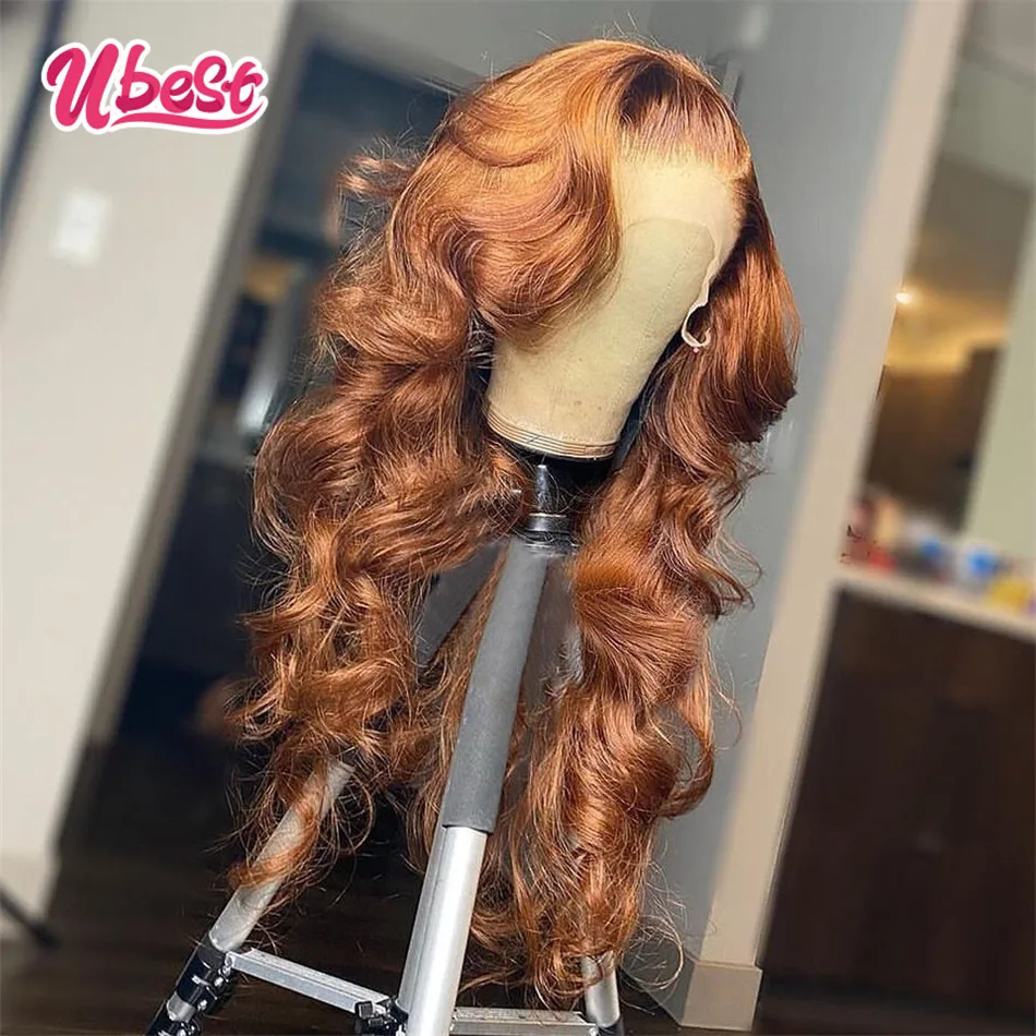 Ubest Wig renda depan gelombang tubuh 13X6 coklat jahe Wig rambut manusia Brasil 30 inci Wig Frontal renda transparan coklat