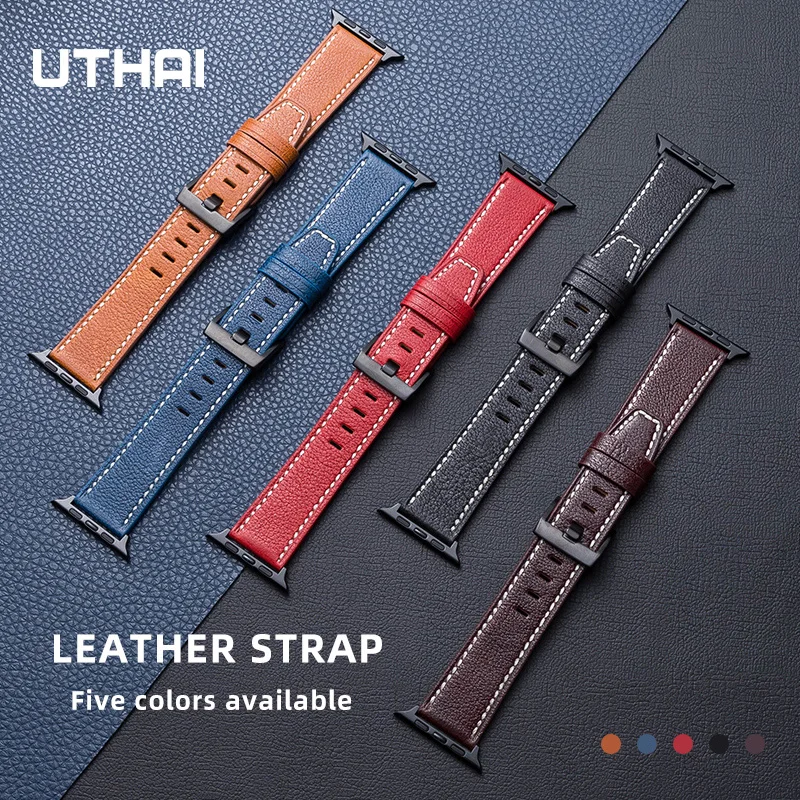 

100% Genuine Cow Leather loop Bracelet Belt Band for Apple Watch 6 SE 5 4 42MM 38MM Strap for iWatch series 44MM 40MM UTHAI A62