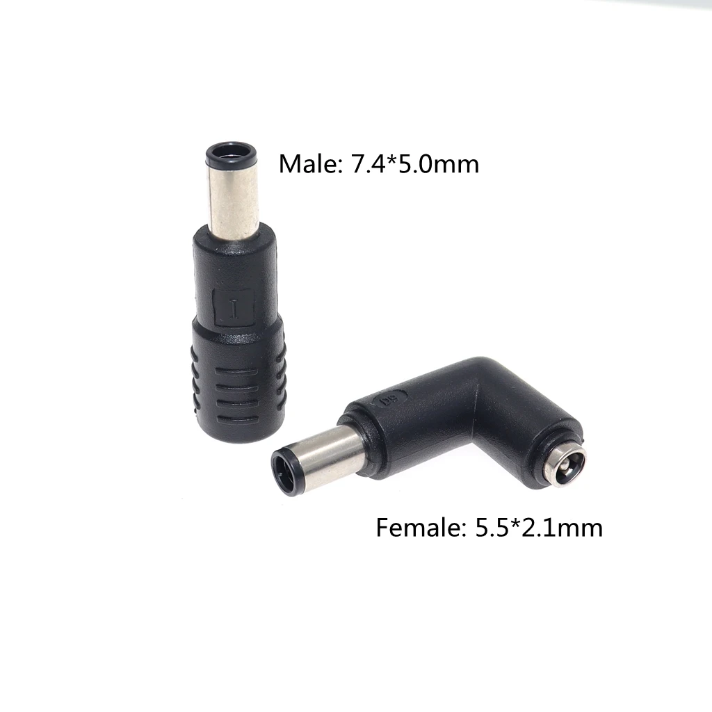 2 SZTUK 5,5 x 2,1 mm żeńskie do 7,4 x 5,0 mm męskie złącze zasilania DC Adapter konwertera końcówki kątowej 5,5 * 2,1 do 7,4 * 5,0 mm do laptopa HP