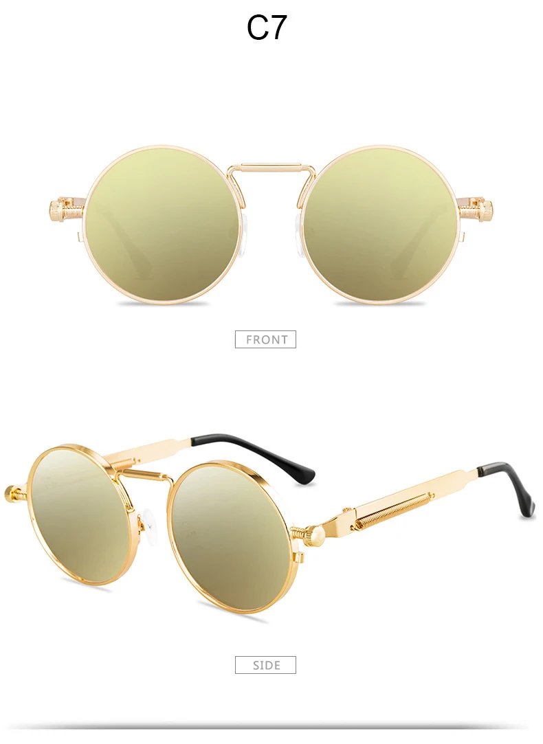 Metall Steampunk Sonnenbrille Männer Frauen Mode Runde Brille Marke Design Vintage Sonnenbrille Hohe Qualität UV400 Brillen – Detail 13
