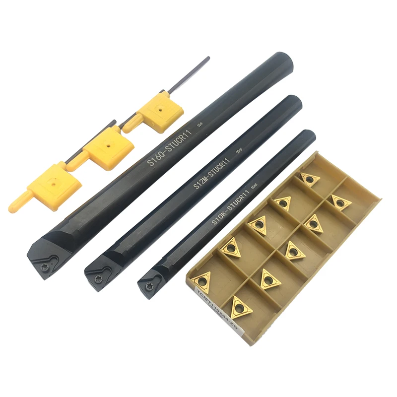 1PC S10K-STUCR11+1PC S12M-STUCR11+1PC S16Q-STUCR11+10PCS TCMT110204-ZG UE6020 Internal Turning Tool Holder TCMT Carbide Inserts