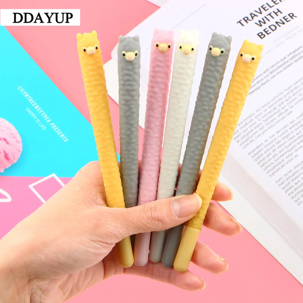 

2Pcs/lot Kawaii Cartoon Alpaca Shape Gel Pen Student Stationery Novelty Gift School Material Office Supplies