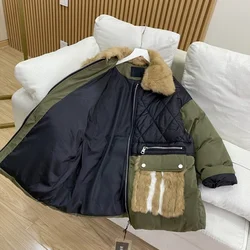 Warm Winter Parkas Removable Rabbit Fur Collar Patchwork Loose Long Sleeve Female Overcoat Streetwear Women Thick Casual Jacket