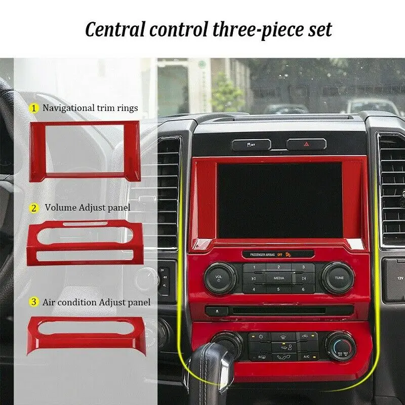 Red Car Inner Decoration Dash Board Console Central Trim Fit For Ford F150 2015-2019