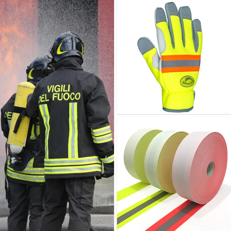 5Cm Gele Brandwerende Stof Strip Flam Vertragende Reflecterende Tape Naaien Voor Brandweerman Kleding