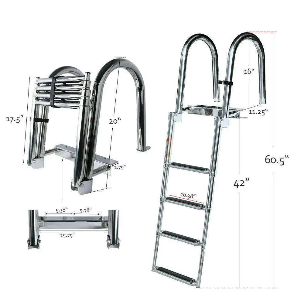 Boat Accessories Stainless Steel Telescoping 4 Step Boat Ladder Pool Swim Upper Platform Dock Swimming Ladder