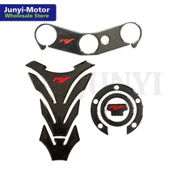 Pegatina de almohadilla para cubierta de tanque YAMHHA YZF1000 R1 2004 2005 2006 K4, abrazadera frontal Triple, calcomanía con logotipo de fibra de carbono para motocicleta