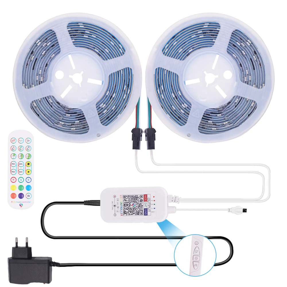 WS2811 Dream Color LED Strip Light Bluetooth App Control Flexible RGB Tape Waterproof Individually Addressable Smart Light DC12V