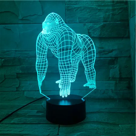 2023 Animal Orangutan Gorilla Chimpanzee 3D USB LED Lamp Remote 16 Colors Changing Mood Illusion Table Decor Night Light  538