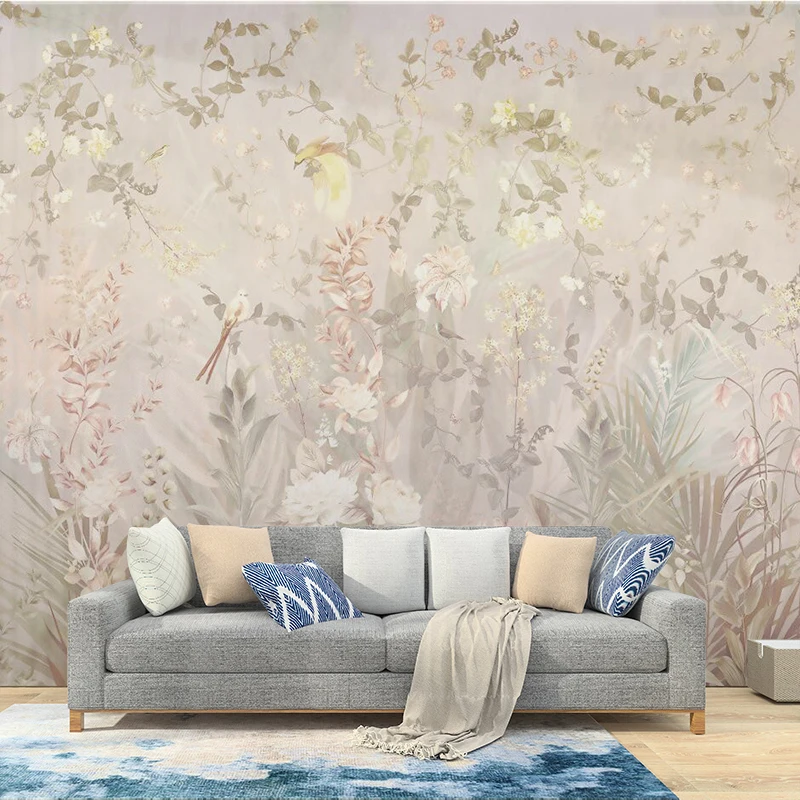 Beibehang Custom European retro pastoral flower country rose mural wallpapers living room TV background wallpaper wall stickers