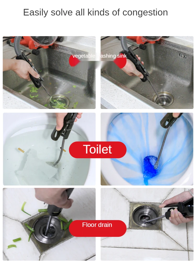 220V Autofeed Electric Sewer Pipe Dredging Machine Toilet Kitchen 19-28MM Pipe Cleaning Machine Pipe Dredger Drain Cleaner 120W