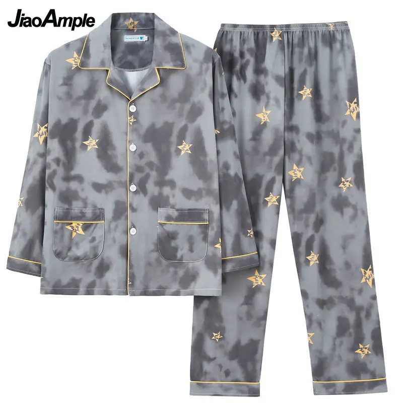 Men's Pajamas 2025 Autumn New Cotton Sleepwear Male Cartoon Long-sleeved Trousers Cardigan Casual Nightwear Pijamas Two-piece