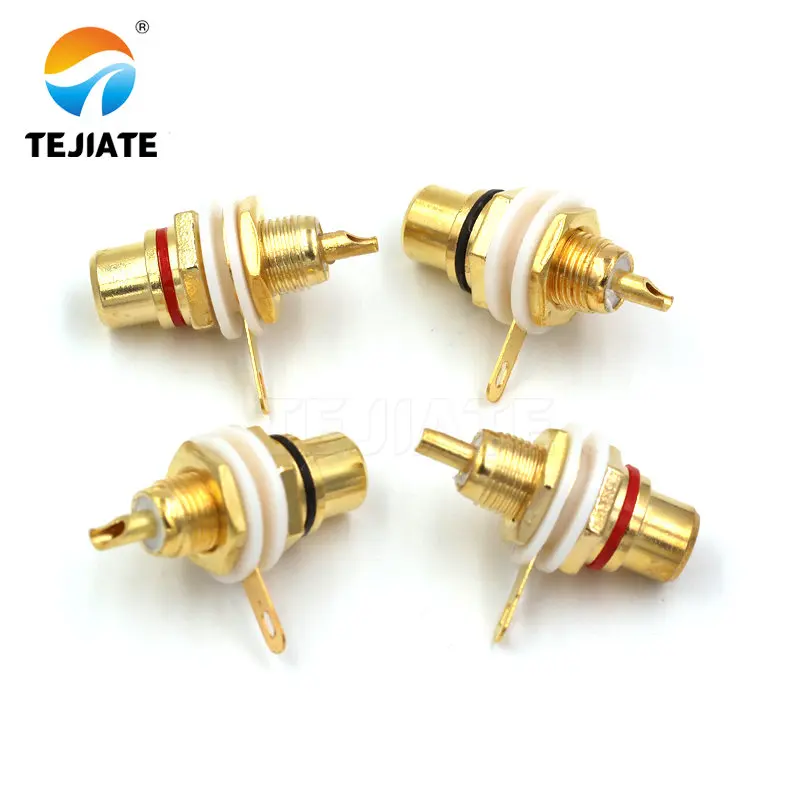 2PCS Lotus Female Base AV Plug RCA Lotus Female Socket Audio Amplifier Gold Plated Red/Black