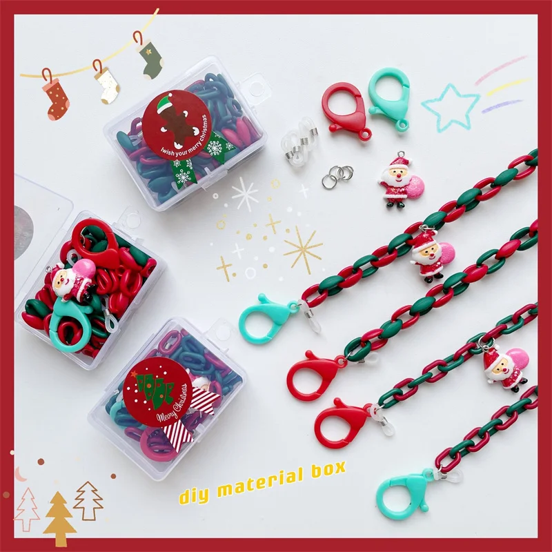 1Box Cartoon Santa Claus Acrylic Lanyard Necklace Glasses Chain Headphone Chain Mask With Material Box