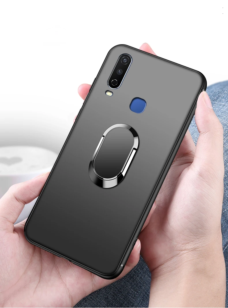 Ultra Thin Finger Magnetic Ring Matte Case for Vivo Y12 Y15 Y17  Matte Black Silicone TPU Cover for Vivo Y11