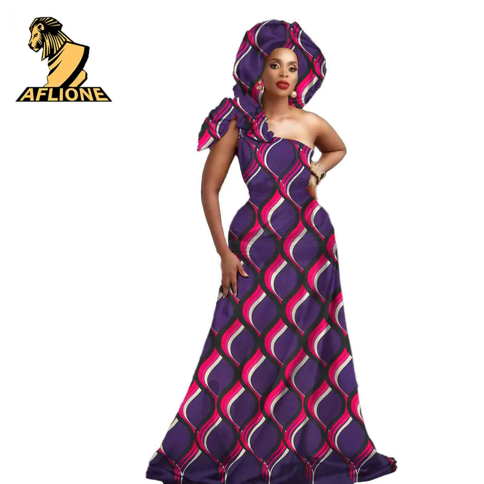 

African Printd Dresses for Women Off Shoulder Long Maxi Ankara Dress Dashiki Clothes Fashion Wearing Bazin v2125044