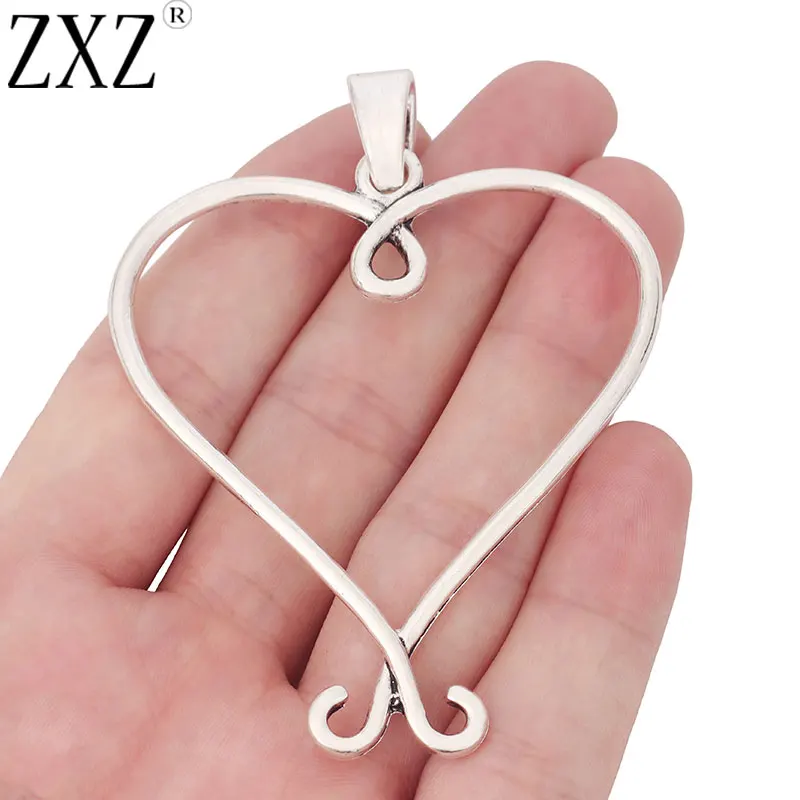 2pcs Tibetan Silver Large Open Hollow Simple Heart Shape Charms Pendants for Necklace Jewelry Making Findings 82x60mm