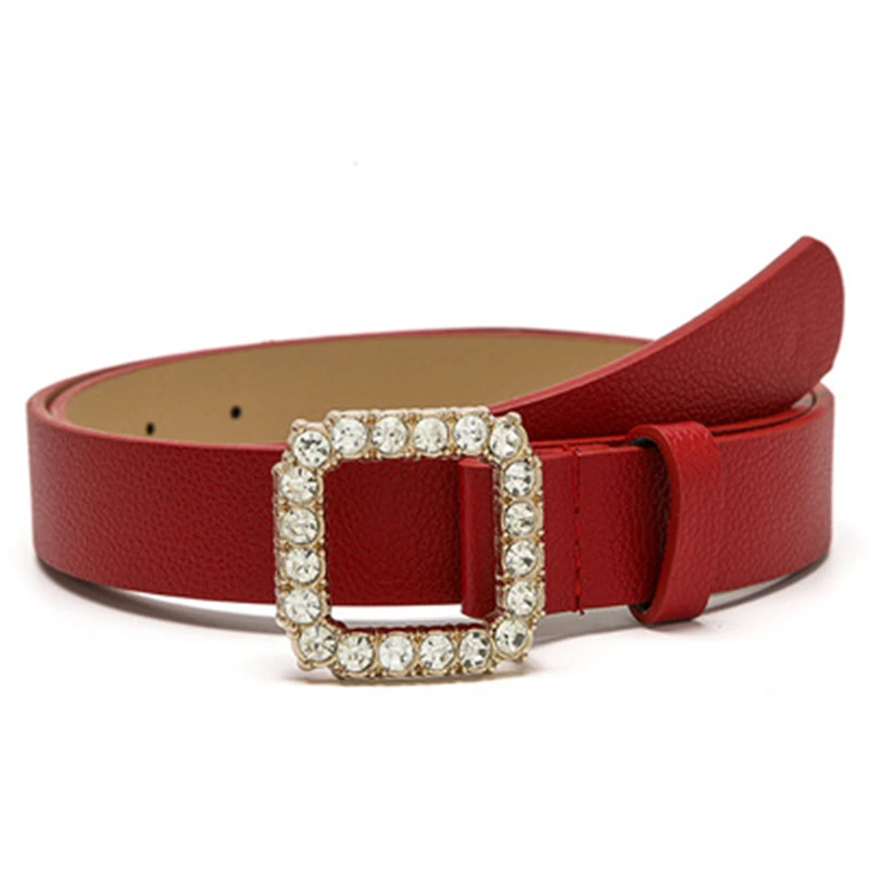 2021 Fashion Rhinestone Ingelegd Vierkante Gesp Riem Vrouwen Decoratieve Windjack Jurk Alle-Match Jeans Riem