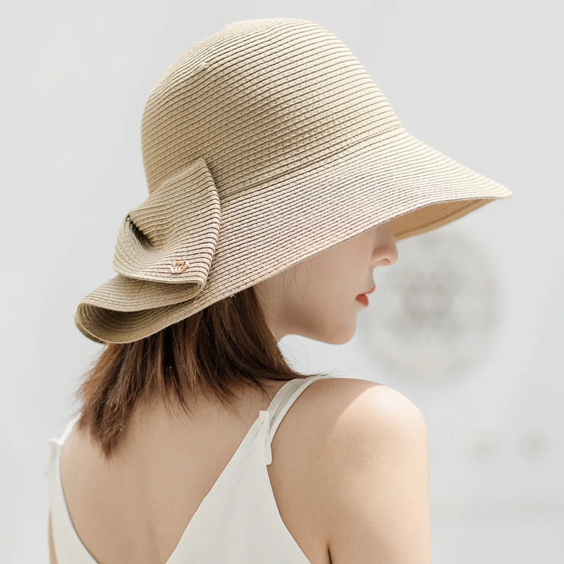 

Fisherman Caps Women Summer New Style Fashion Split Sunscreen Straw Hats Outdoor Ladies Sunshade Cap Bow Sun Hat High Quality