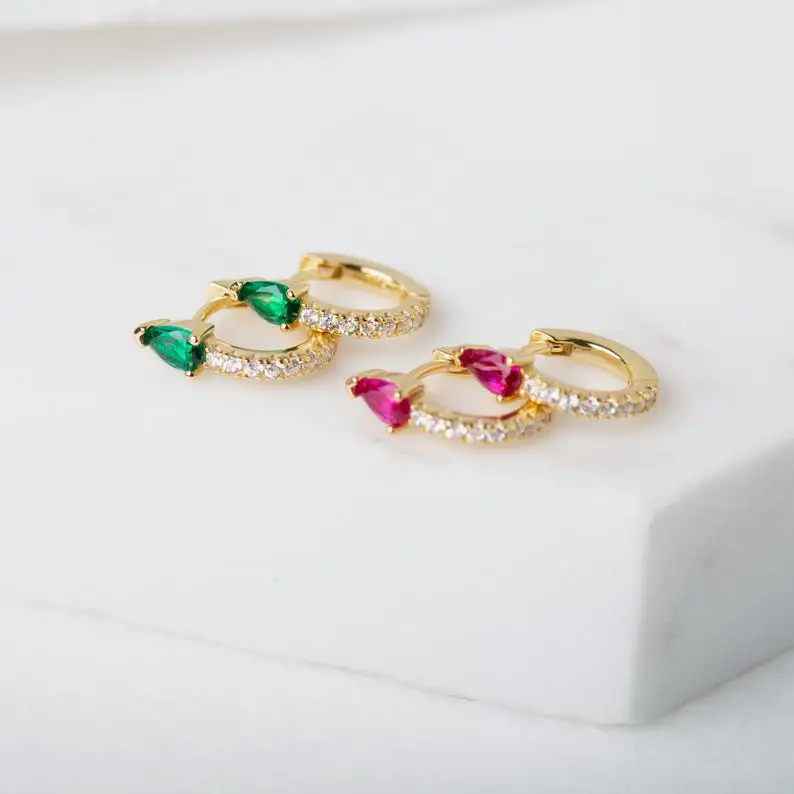 5 colors teardrop birthstone cz mini small huggie hoop earring minimal delicate multi piercing small earrings