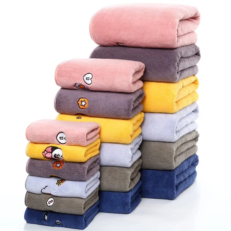 Coral Fleece Embroidery Towel Set for Adults 2 Face Hand Towel 1 Bath Towel Bathroom Terry Washcloth Travel Sports Towels