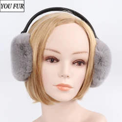 Lady 100% Natural Rex Rabbit Fur Earmuffs Women Winter Warm Genuine Rex Rabbit Fur Ear muff New Russian Fluffy Real Fur Earflap