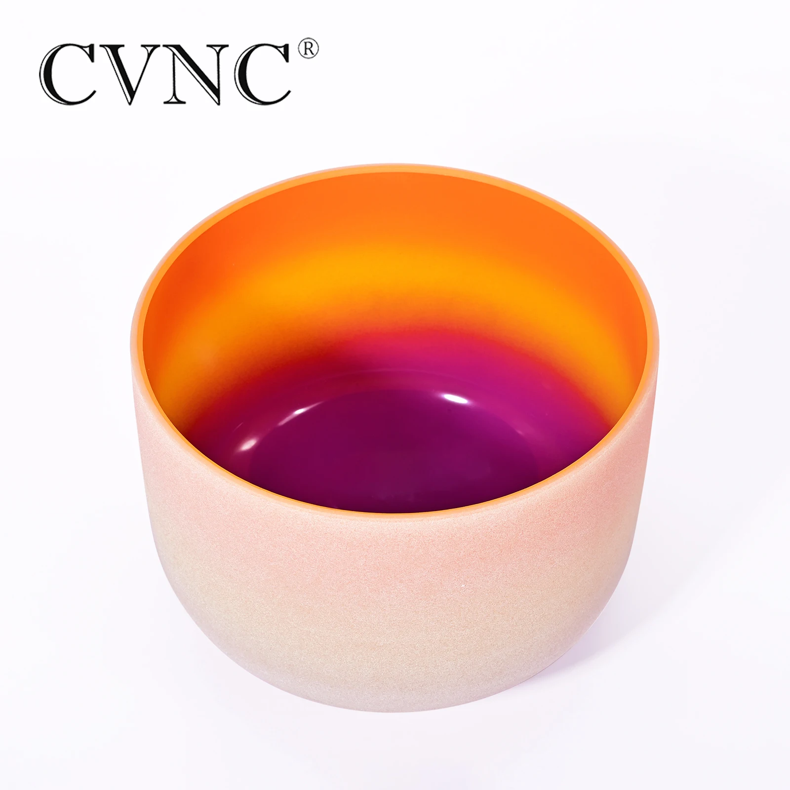 CVNC 8 Inch D Note Frosted Rainbow Quartz Crystal Singing Bowls 440/432Hz Navel Chakra  for sound healing with Bag