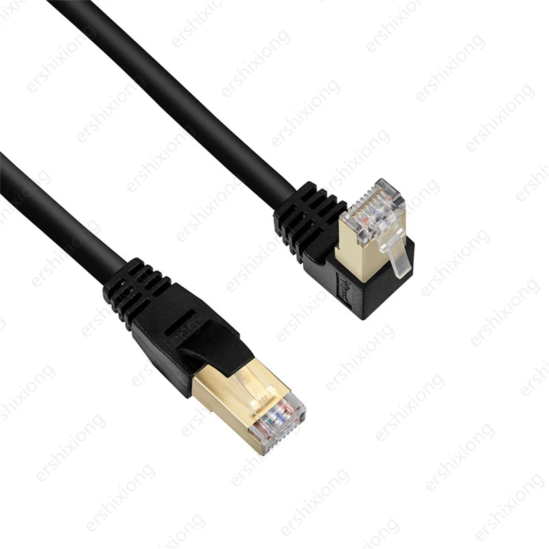 Cat7 Ethernet Cable RJ45 SFTP Patch Cable 90 Degree Right Angle for Computer Networking Laptop Router Modem 0.3m Lan Cord