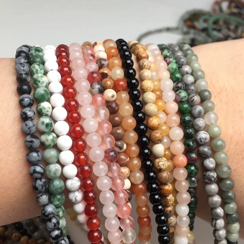 Natural 4mm Pink crystal quartz agate Beads necklace garnet multiple colors gifts for girls fashion Bracelet choker