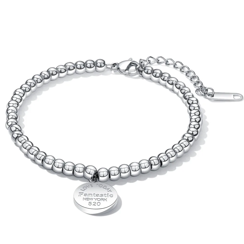Fashion Beaded Bracelets Stainless Steel Forever Love  Charm Bracelet for Women Girl Jewelry Gift